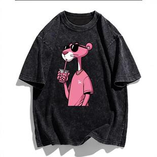 Fashionable And Casual Crew Neck Pink Panther Tee-- Knitted