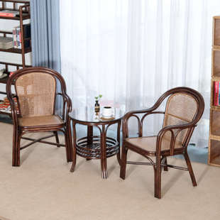 藤椅天然真藤单人家用滕靠椅藤圈椅小藤椅子靠背椅实木藤条椅舒适