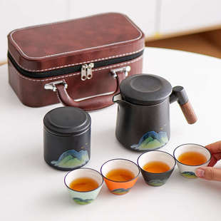 陶瓷旅行茶具套装户外 功夫泡茶壶露营外出便携式 旅游收纳便携包