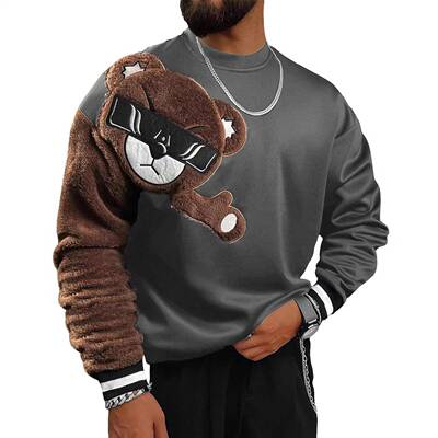 Men's Cartoon Bear Embroidered Sweatshirt Casual Long