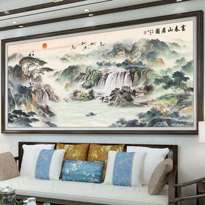 已绣好的纯手工十字绣成品富春山居图风景山水画 画流水生财新款