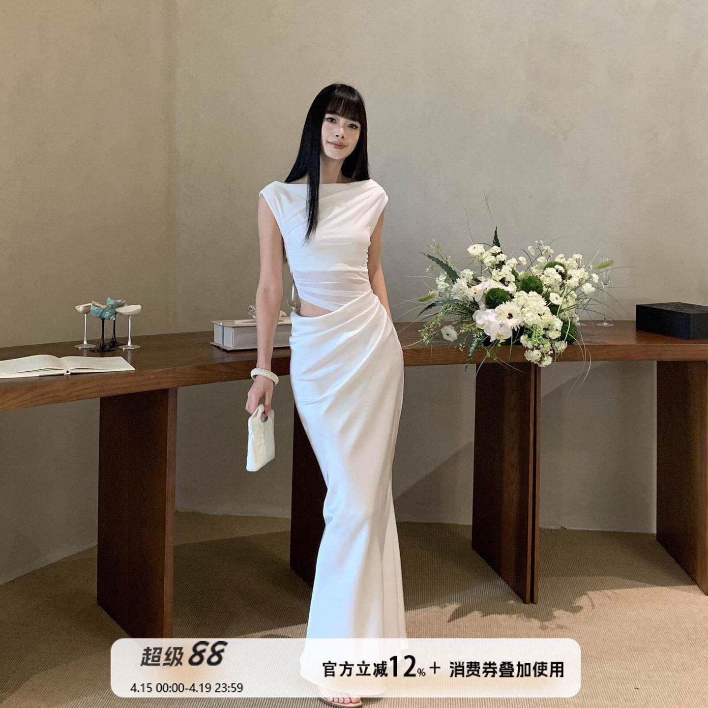 VENUIE 性感网纱拼接洋装女海岛度假出片穿搭生日礼服裙鱼尾裙