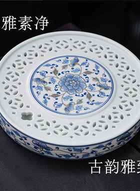 陶瓷茶盘蓄圆水干泡干式盘茶台青瓷形泡台汝窑干泡盘250502蓄水茶