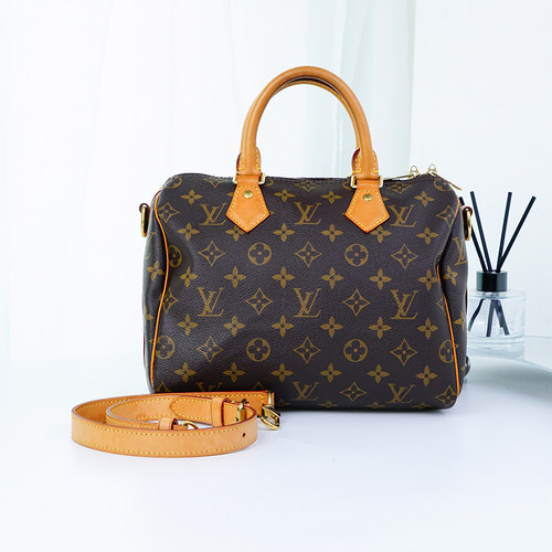 【98新】路易威登/LV 老花speedy25肩带手提包