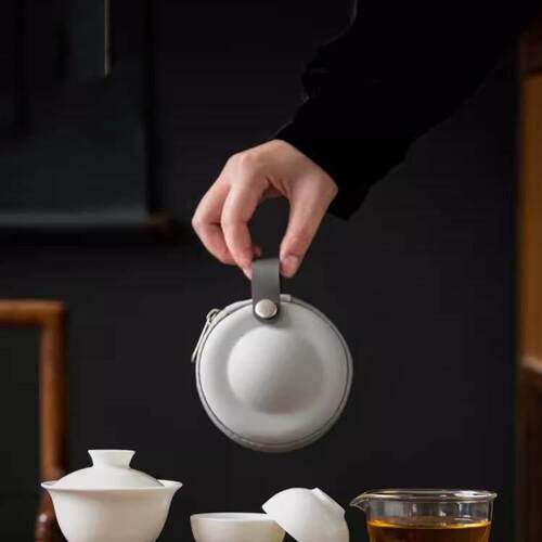 羊脂玉瓷一碗二杯快客杯陶瓷盖碗茶杯户外旅行茶具套装便携式包