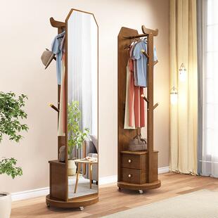 穿衣镜全身镜转落FQN地镜实木家用卧室轻奢衣可旋带抽屉挂架试衣