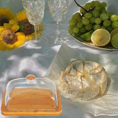 Glass Lid Cheese Plate Butter Container for Counter Dishes