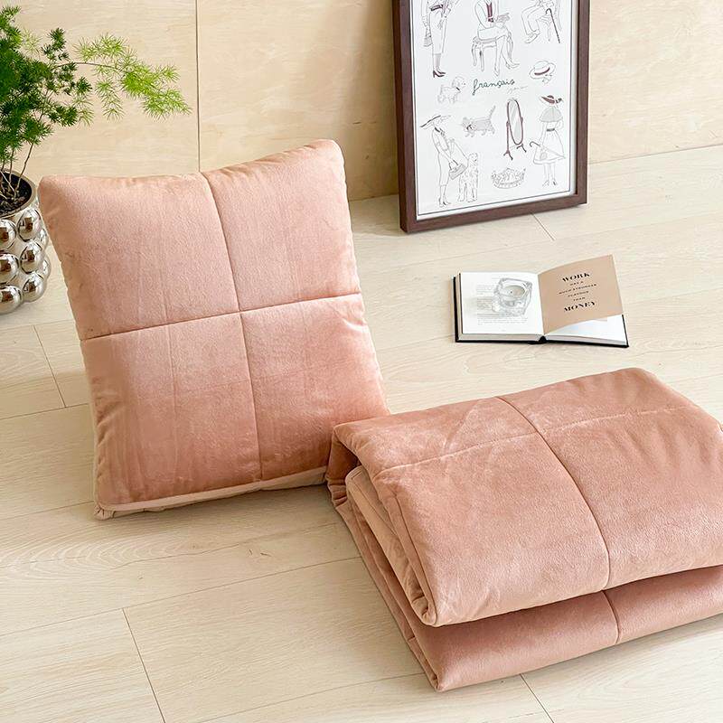 正品全棉加厚带绒抱子枕被两用抱枕头三合约一办公室简纯色靠垫车