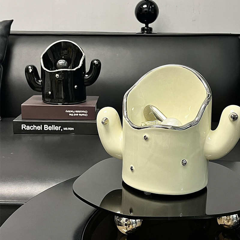 轻奢仙人掌置物架客厅桌面摆件玄关放钥匙洗漱台收纳架陶瓷高级感