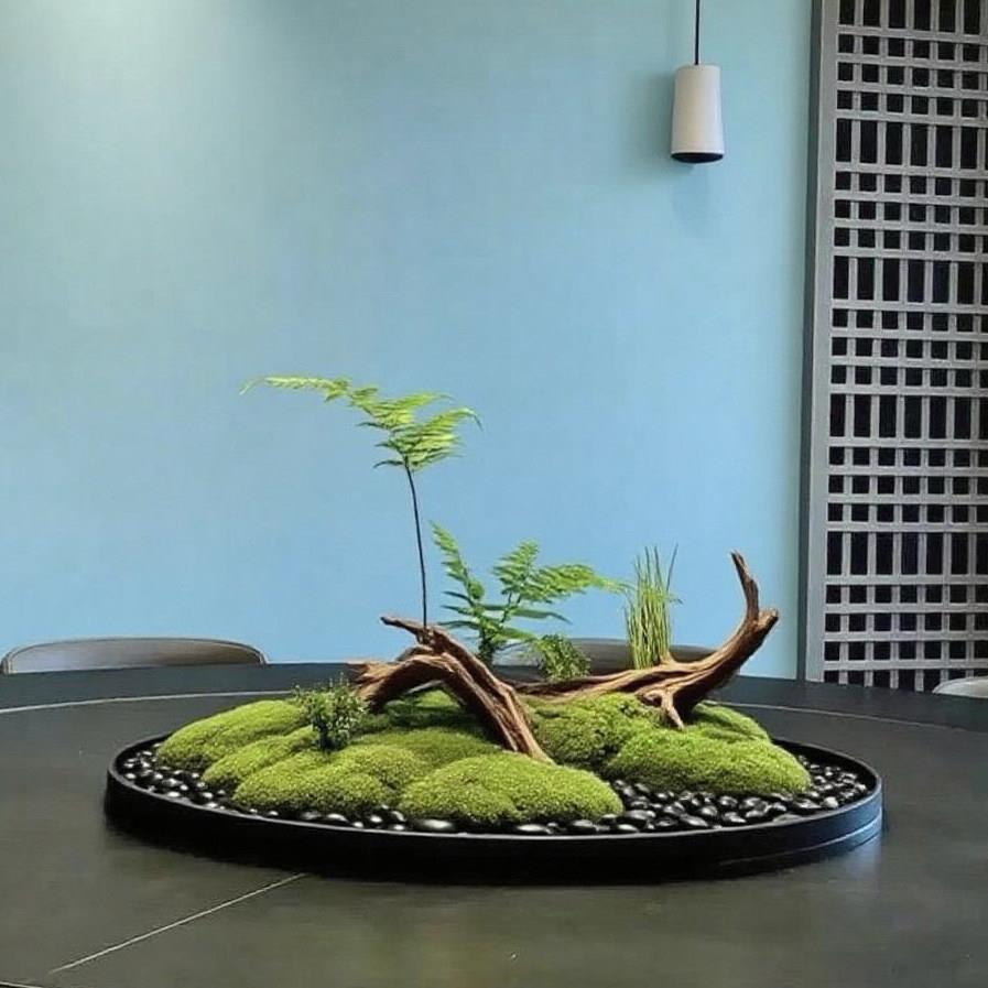 永生苔藓彷真景观饭店包间大圆桌中间装饰摆饰别墅高档假花绿植
