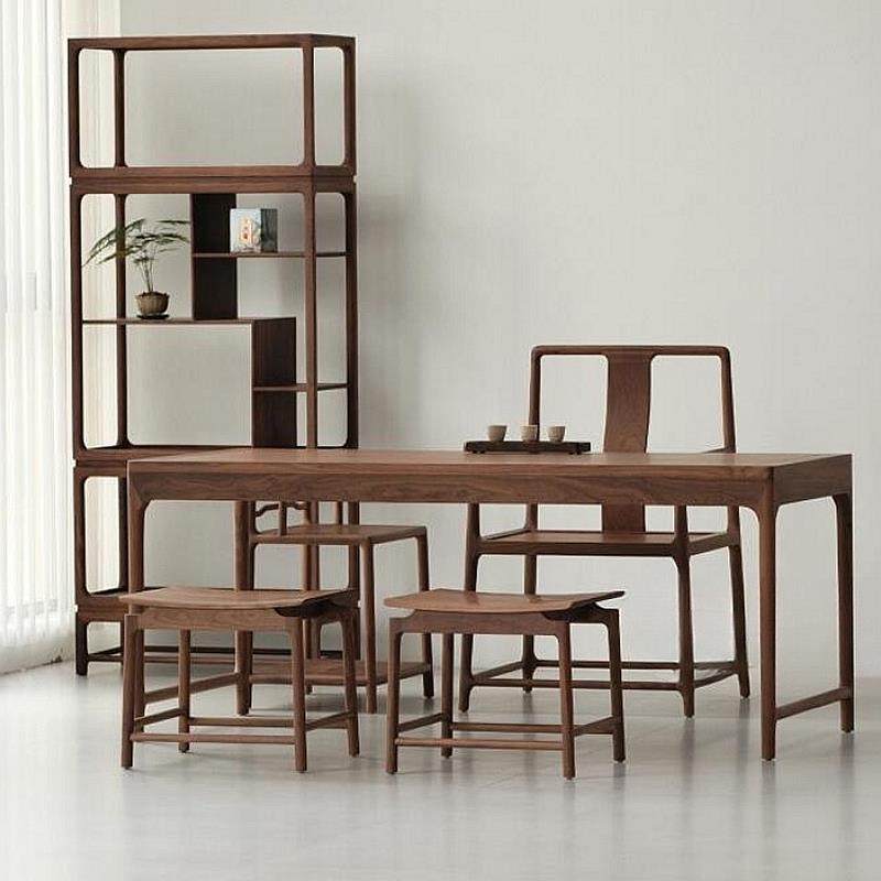 新中式北美黑胡桃木茶桌宋式美学办公室禅意书桌茶台民宿实木家俱