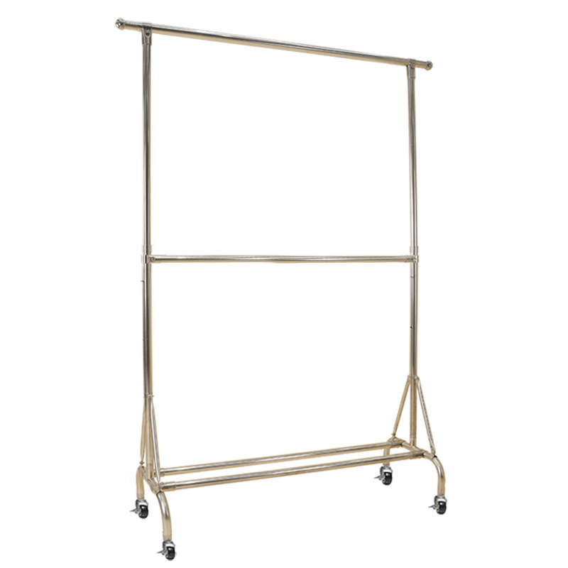 SUS304不锈钢简约上下双层晾衣架升降加高单杆式卧室衣帽架晒东龙