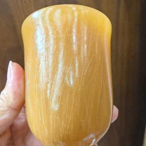亚洲披毛犀酒杯 黄皮老料竹丝纹鱼籽纹清晰可见养生把玩仿工艺品