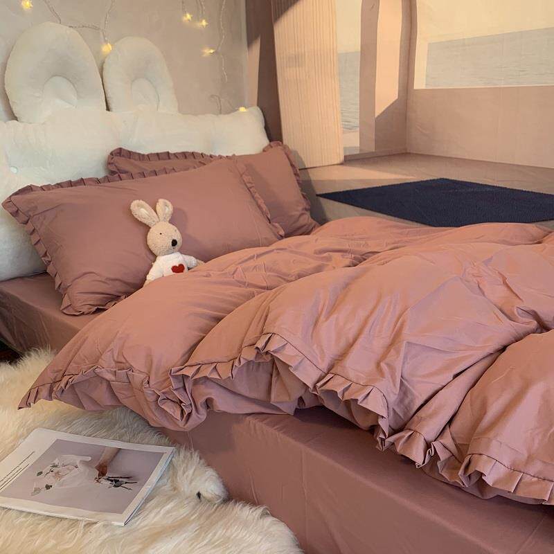 高档韩式INS清新白色被件套公主床三单床笠风款床上四件套4学生宿