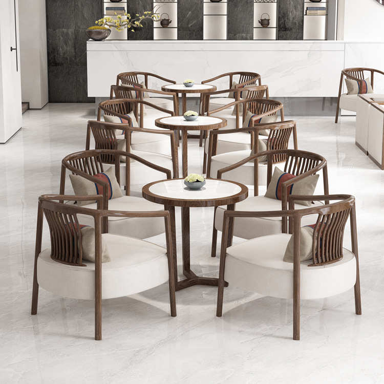 新中式售楼处部洽谈桌椅组合轻奢家具名宿酒店大堂接待一桌四椅