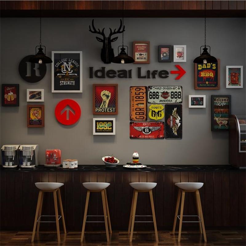 咖啡店装饰画工业风美发店创意墙面挂画复古酒吧酒馆清吧吧台壁画