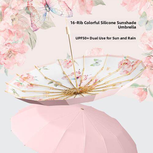 高端女孩遮阳伞，防紫外线遮阳伞，16骨彩胶，超级防晒，可折叠遮