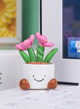 小精灵花盆花盆可爱表情装饰摆件