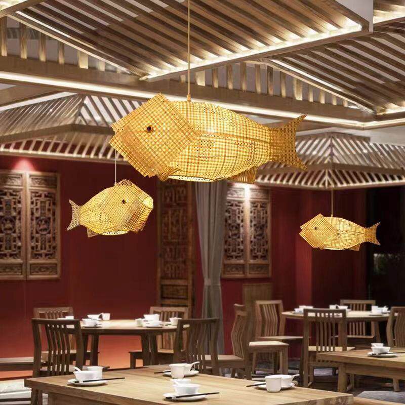 田园竹艺吊灯客厅茶餐厅大厅灯创意民宿卧室酒店竹丝吊灯灯具