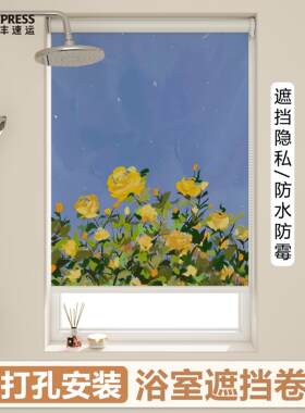 卫生间防水防走光免打孔窗帘浴室厕所窗户专用遮挡帘上下升降卷帘