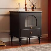 美式 创储物 FXF实木意床头柜高小户型室级卧中古风黑色收纳柜新款