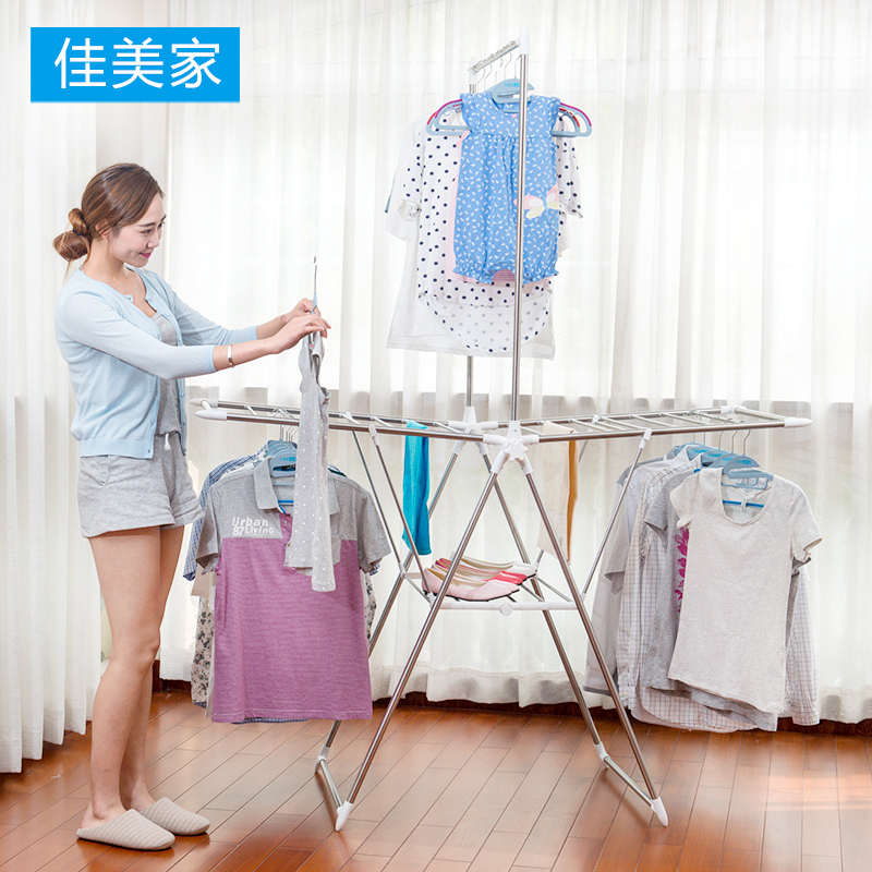 佳美家多功能翼型晾晒架 龙门式不锈钢落地可折叠室内阳台晾衣架