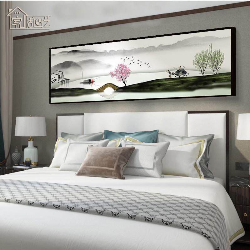 新中国风客厅装饰画沙发背景墙画卧室床头挂画中国风餐厅横向山水