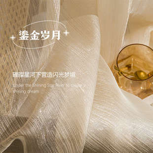 梦幻鎏金纱帘透光不透人卧室客厅高级感轻奢窗帘2024新款 法式 窗纱