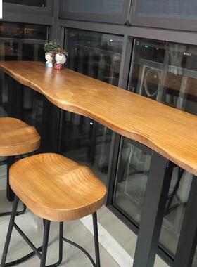 实木吧台桌组桌家用阳台靠墙条窄hR47kSGA子商用酒吧台高脚桌实木