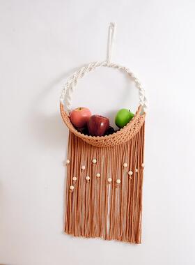 W61905款北欧毯手工编织盆栽植网兜挂绿置新物架棉绳流苏墙面装饰