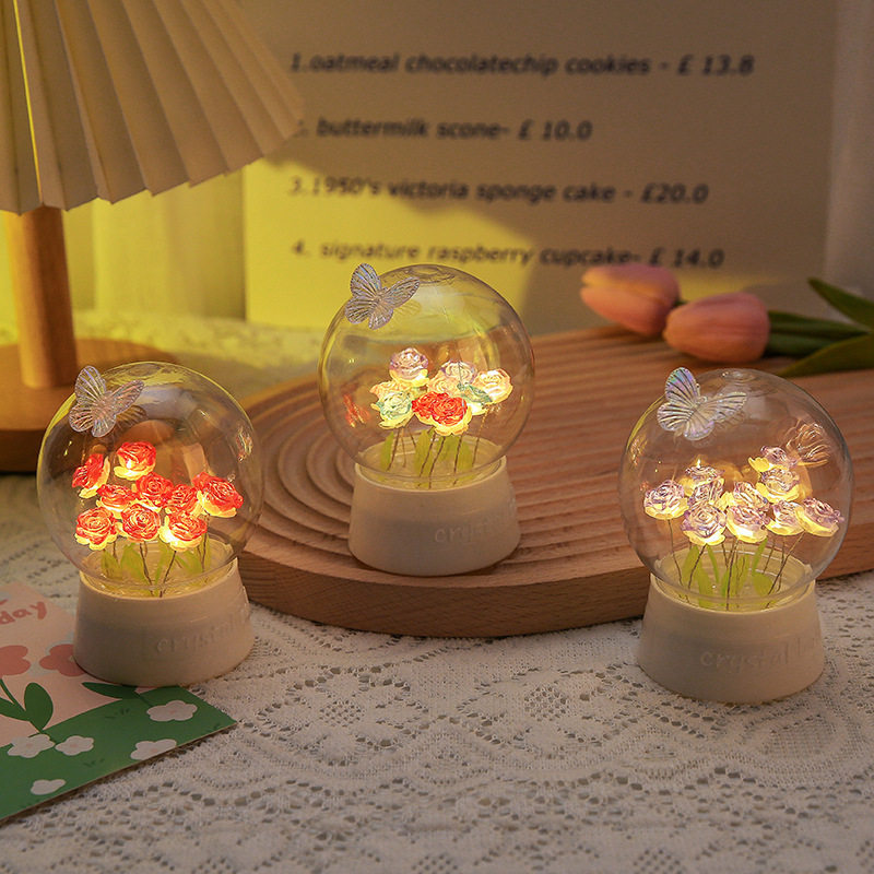 水晶球玫瑰花郁金香diy小夜灯
