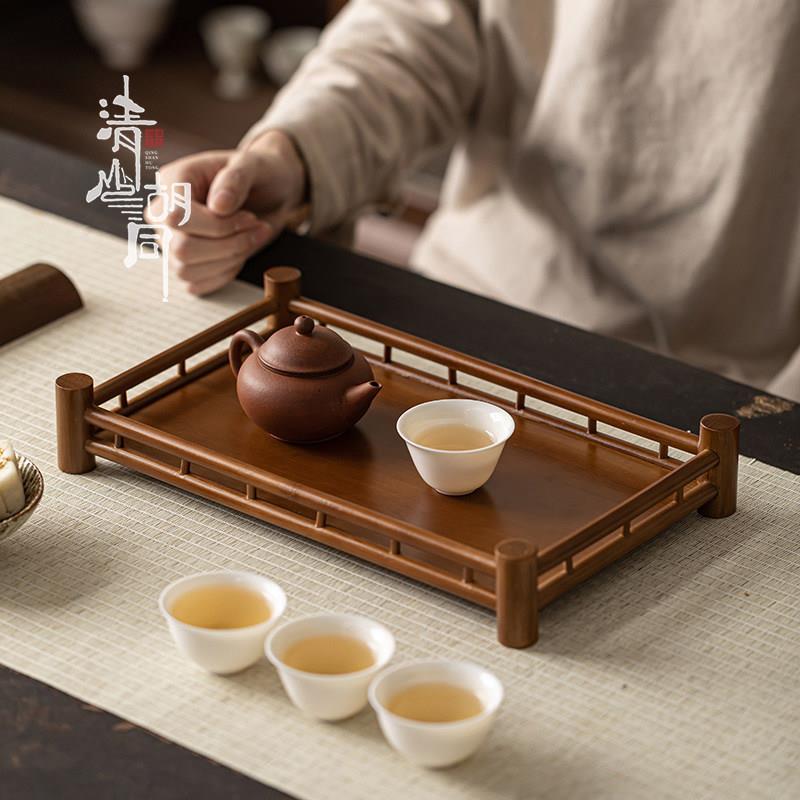 竹制品茶配件收纳盘手工奉茶盘干泡台家用长方形竹托 托盘竹编围