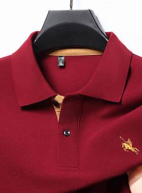 长袖t恤男本命年红色上衣服中年中老年翻领打底衫春秋纯棉体恤衫