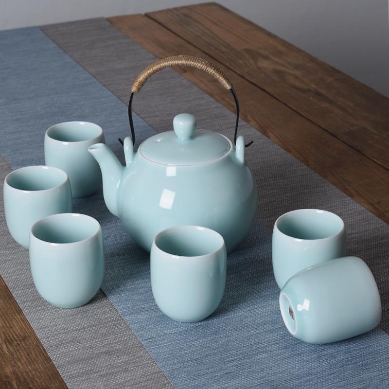 正品青瓷茶茶壶提梁陶瓷大号哥窑凉壶水壶过带滤网耐高温大容量具