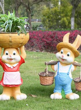 花园庭院创意树脂大号卡通雕塑多肉装饰花盆园林园艺兔子摆件落地