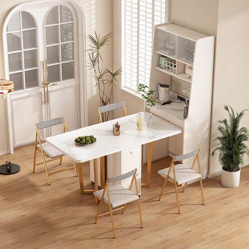 A10L岩板折叠餐桌餐边柜一体家用小户型省空间多功能餐桌柜长方形