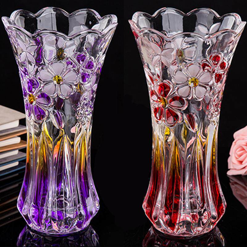 花瓶玻璃透明水晶彩绘创意水培富贵竹百合瓶子客厅家用加厚大码