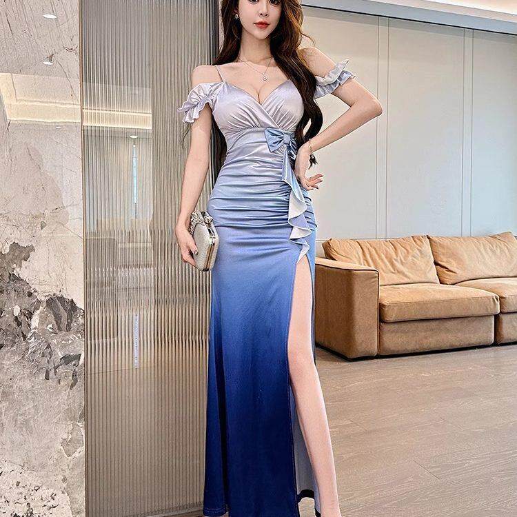 夜场性感连衣裙女修身显瘦吊带晚礼服技师工作服沐足长裙工衣
