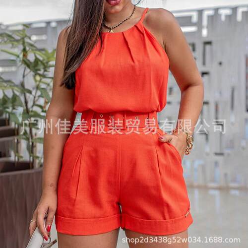 Women's cotton polyester suspender set shorts