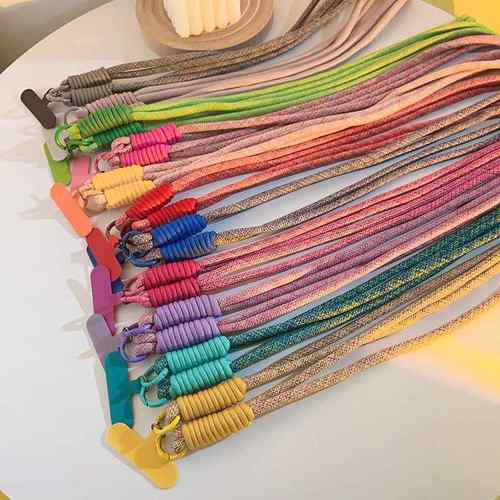 简约ins多巴胺编织带长款手机挂绳含夹片挂肩挂脖链条斜跨侧身链