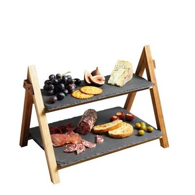 式酒店竹木BY-2261板岩餐盘蛋糕架两层心水果盘婚礼糕架寿蛋西点