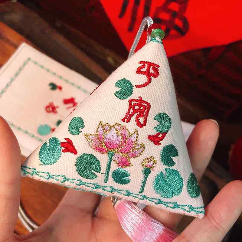 梵椿刺绣香包锦鲤夏至荷花莲花绣粽子香囊布料diy香包绣片端午节