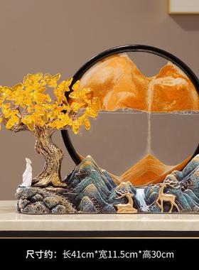 正品发新中式财树假品山创流沙画摆件客厅书房办公室装意饰开业礼