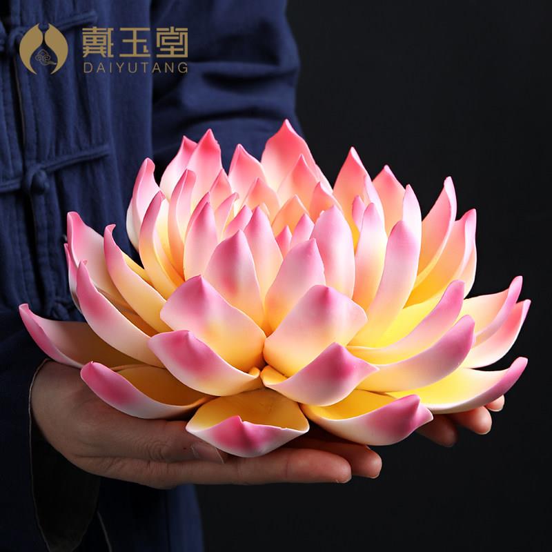 戴玉堂陶瓷摆件佛像莲花荷花佛前供花客厅佛桌大仿真花仙堂装饰品