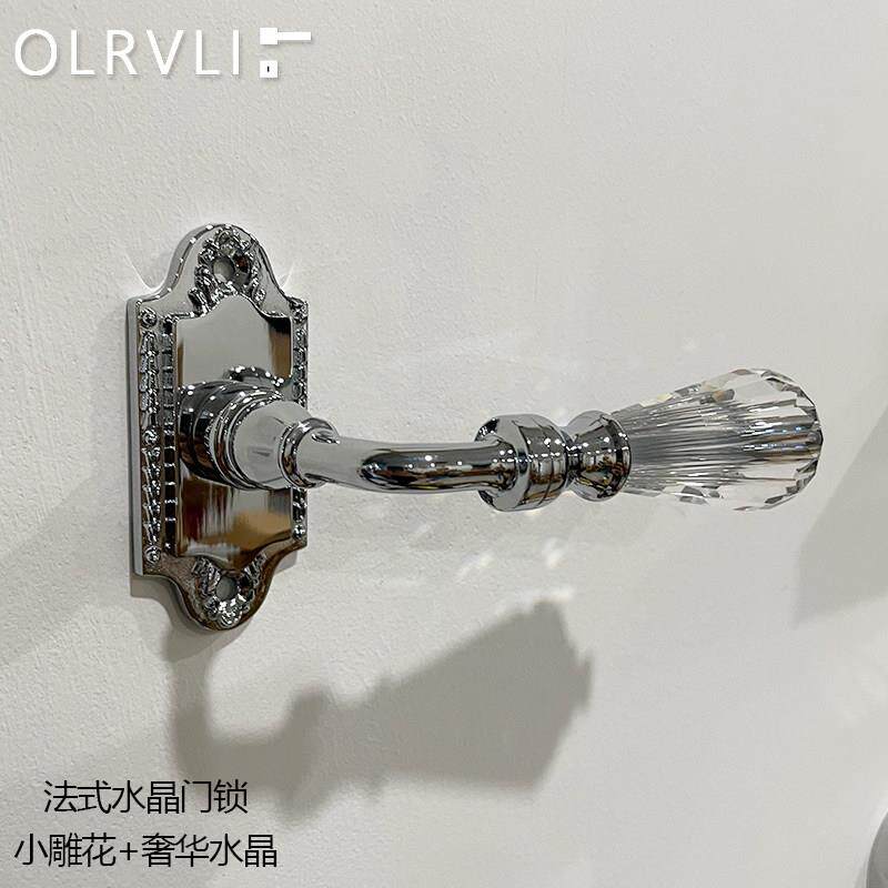 olrvli黄铜镀铬银色水晶静音门锁欧式覆古法式轻奢双门窄边门锁