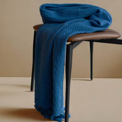 A5水波纹针织毯纯色休闲毯流苏民宿百搭床尾旗酒店装饰毯条纹