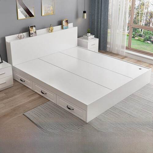 板式床1.8米现代简约双人床1.5m榻榻米床出租房经济型高箱储物床