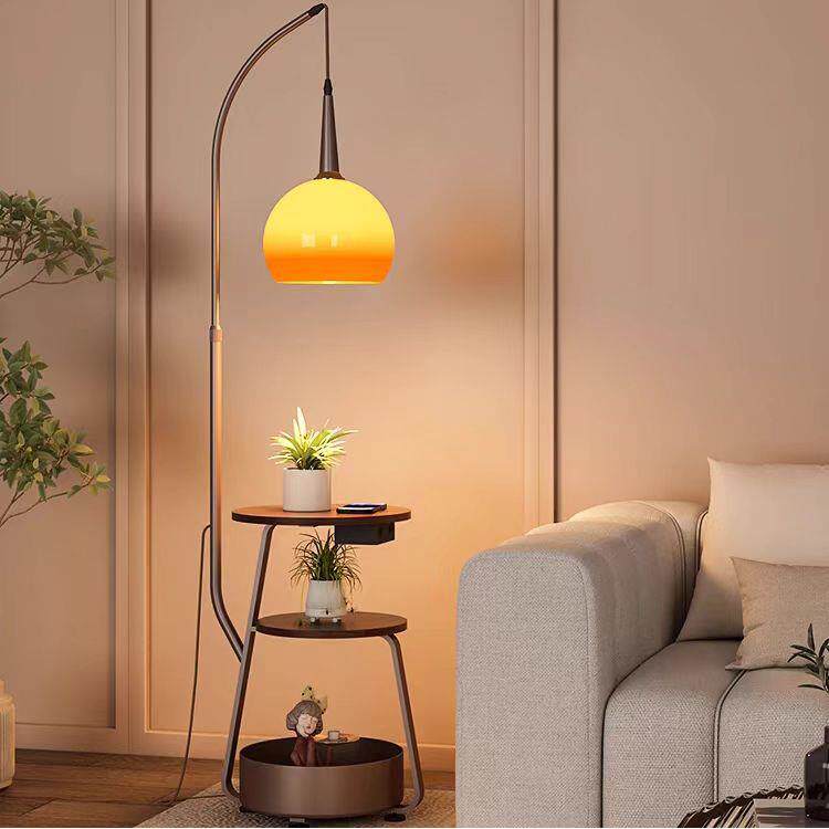 落地灯卧室中古风客厅床头柜置物茶几灯复古氛围感一体台灯LED