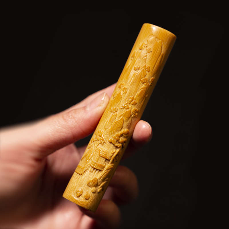 件把玩竹文玩竹雕浮雕玉竹玉竹实心山水盘竹子件玩手把刻竹雕实心