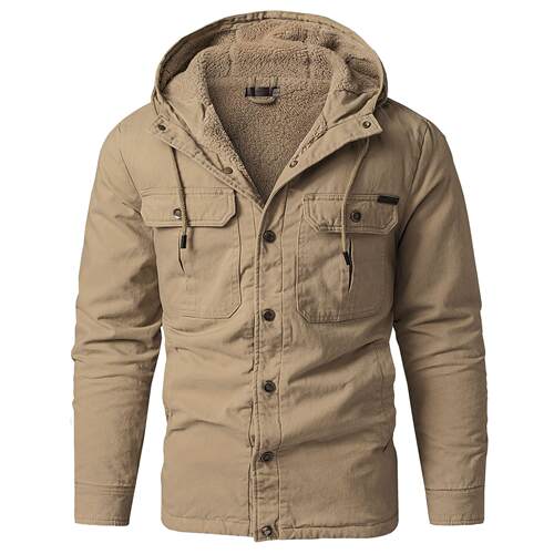 Men's plus size thick hooded shirt jacket cotton top